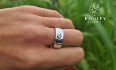 man made lab grown diamond set in sterling silver signet ring